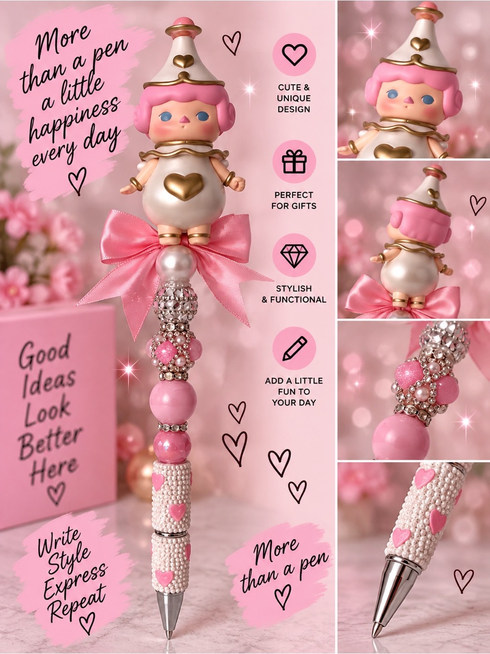 Pink Doll Decorative Ballpoint Pen – Cute Pink Designer-Style Accent